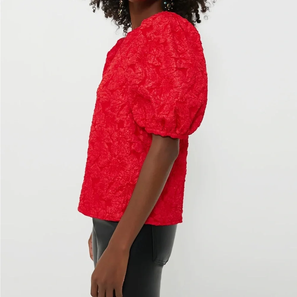HYACINTH HOUSE  Red Jacquard Noelle Blouse